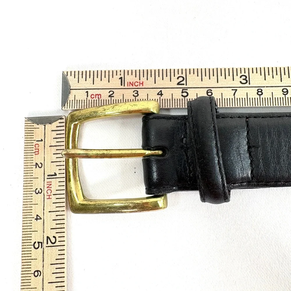 Lands End Belt Black Leather Solid Brass Buckle USA Made 50 41113